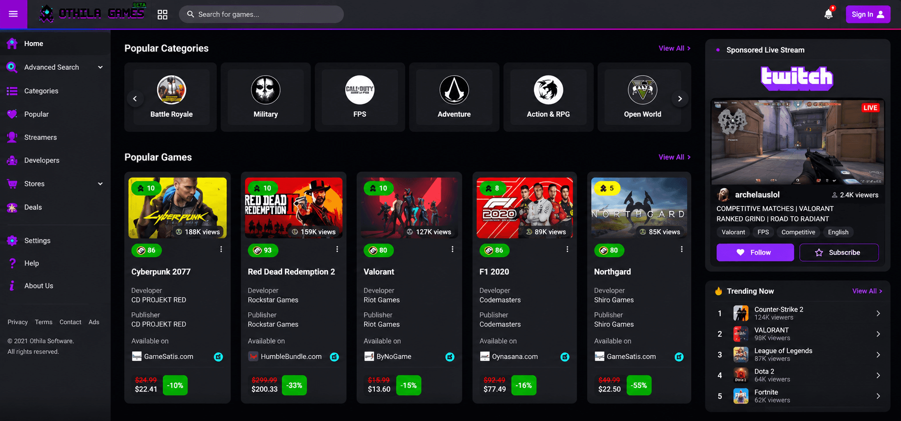 Othila Games price comparison interface